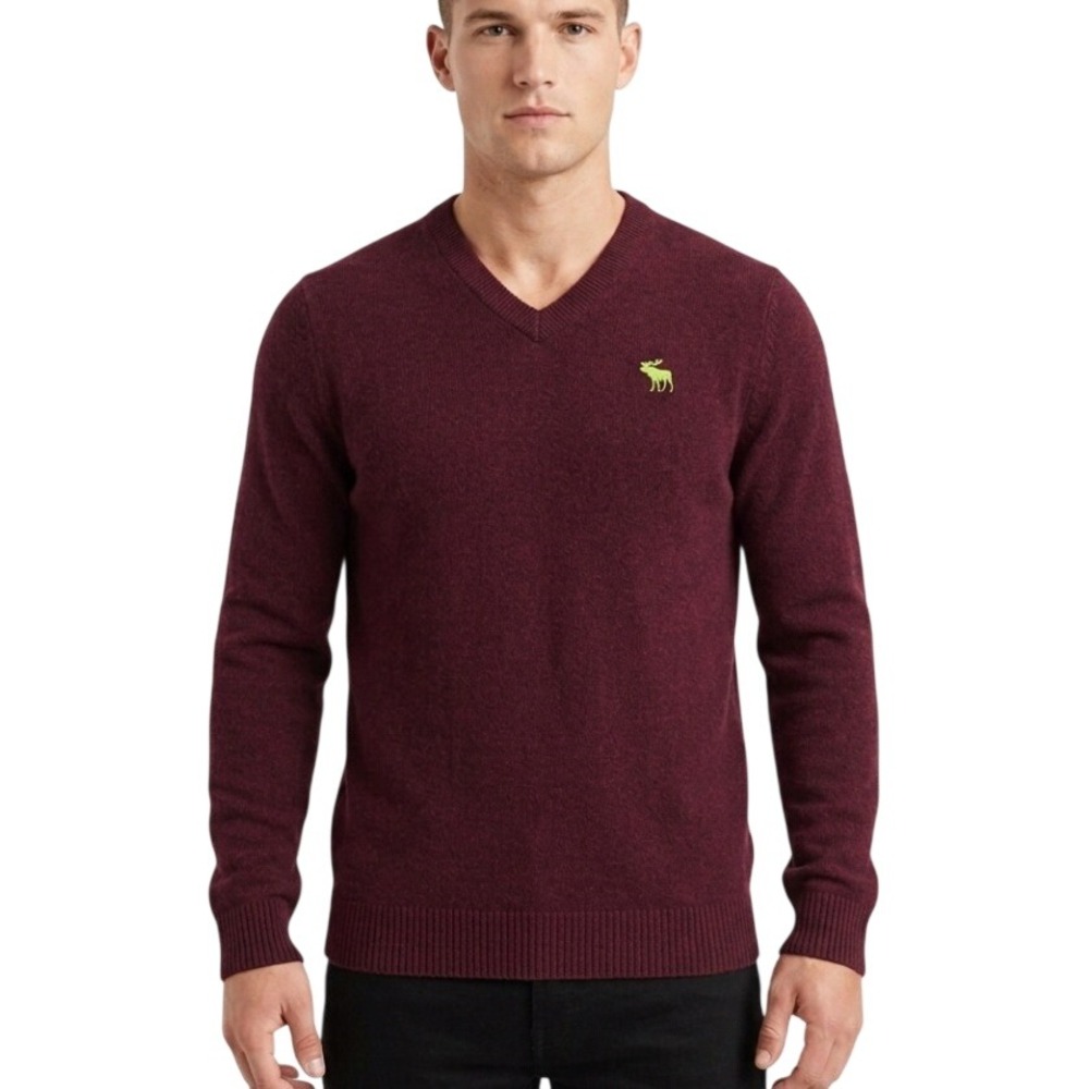 Abercrombie V-Neck Sweater Men M Burgundy Indie Sleaze Wool Blend Muscle Fit Y2K